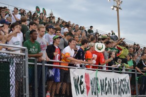 SJ Spirit Club (front row) helps lead the student body in cheers at the Strake Jesuit / Dallas Jesuit varsity game. Photo: MAGIS